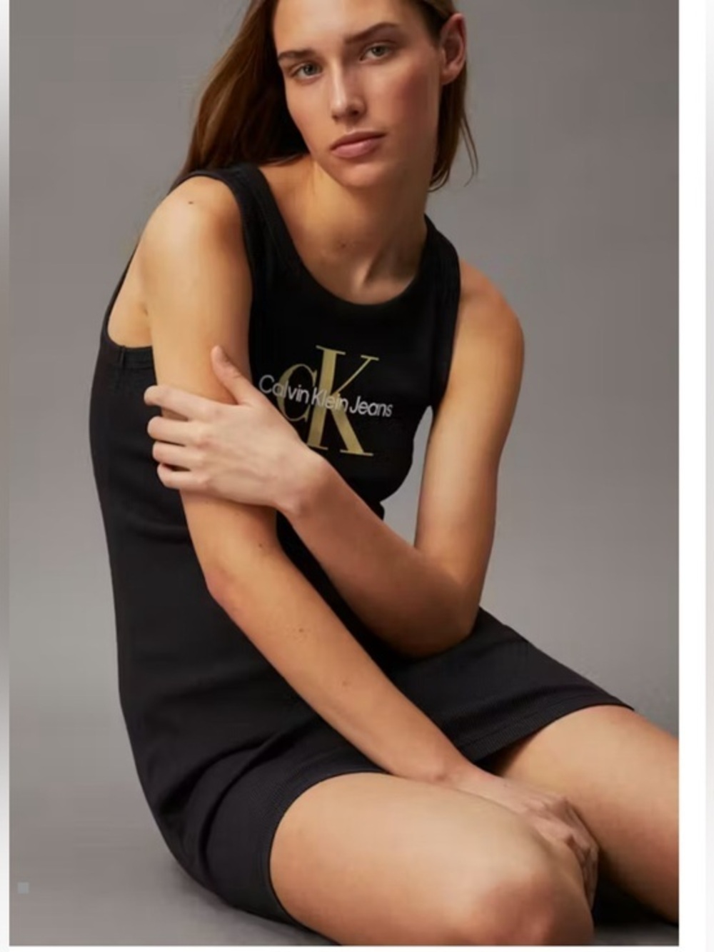 Calvin Klein Jeans Black Mini Tank Dress with Gold Logo